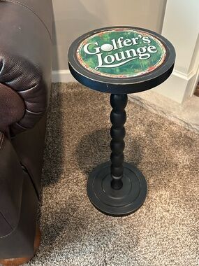 Golfer's Lounge Wooden Drink Table - Black Pedestal Side Table